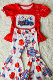 Children clothing suppliers 4th American girl patriotic printed girls clothing sets DLH2451