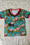 DLH10821-2 Turquoise aztec & cow prints short sleeve girls t-shirt