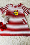 Back to school striped red w/ crayons embroidery patch girl dress DLH2421