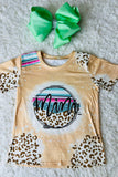 DLH2724 Beige Mini prints leopard short sleeve girls t-shirt