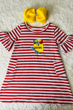 Back to school striped red w/ crayons embroidery patch girl dress DLH2421