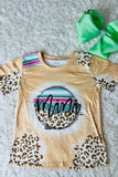 DLH2724 Beige Mini prints leopard short sleeve girls t-shirt