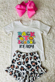 "BACK TO SCHOOL READY" cheetah print girls clothing set DLH2521