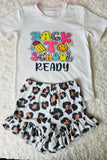 "BACK TO SCHOOL READY" cheetah print girls clothing set DLH2521