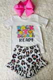 "BACK TO SCHOOL READY" cheetah print girls clothing set DLH2521