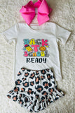 "BACK TO SCHOOL READY" cheetah print girls clothing set DLH2521