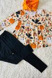 "BOO", rainbows, ghost, bats, & pumpkins 2pc ruffle set XCH0010-3H