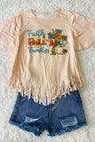 DLH2645 Faith pumpkin bell sleeve girls top with fringe wholesale