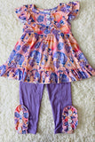 Floral & pumpkin printed cap sleeve top bottom girls clothing sets 1181WY