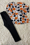 Orange & black pumpkins top black pant kids clothing set XCH0013-7H