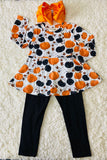 Orange & black pumpkins top black pant kids clothing set XCH0013-7H