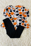 Orange & black pumpkins top black pant kids clothing set XCH0013-7H