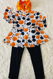 Orange & black pumpkins top black pant kids clothing set XCH0013-7H