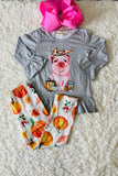 XCH0010-21H Pumpkin pig top with pant 2pc girls clothing sets