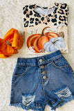 Leopard pumpkins printed girl t-shirt DLH2306