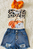 Leopard pumpkins printed girl t-shirt DLH2306