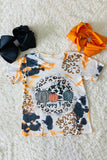 "HAPPY FALL" washed pumpkin girls top DLH2624