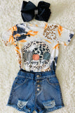 "HAPPY FALL" washed pumpkin girls top DLH2624