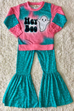 "HEY BOO" aqua & pink ghost 2pc set XCH0010-10H