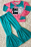 "HEY BOO" aqua & pink ghost 2pc set XCH0010-10H