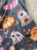 Pink & gray ghost, roses, & pumpkins girls clothing set DLH2666