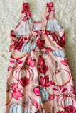 Pink pumpkin print sleeveless one piece girls romper jumpsuit 1176WY