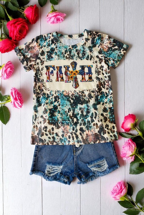 Shop 4th of July FAITH USA flag printed short sleeve girl t-shirt DLH1017-7