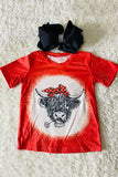 DLH2322 Red cow w/polka dot headband short sleeve top