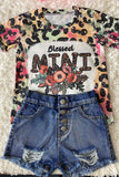 BLESSED MINI leopard printed short sleeve girls top DLH1212-4