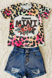 BLESSED MINI leopard printed short sleeve girls top DLH1212-4