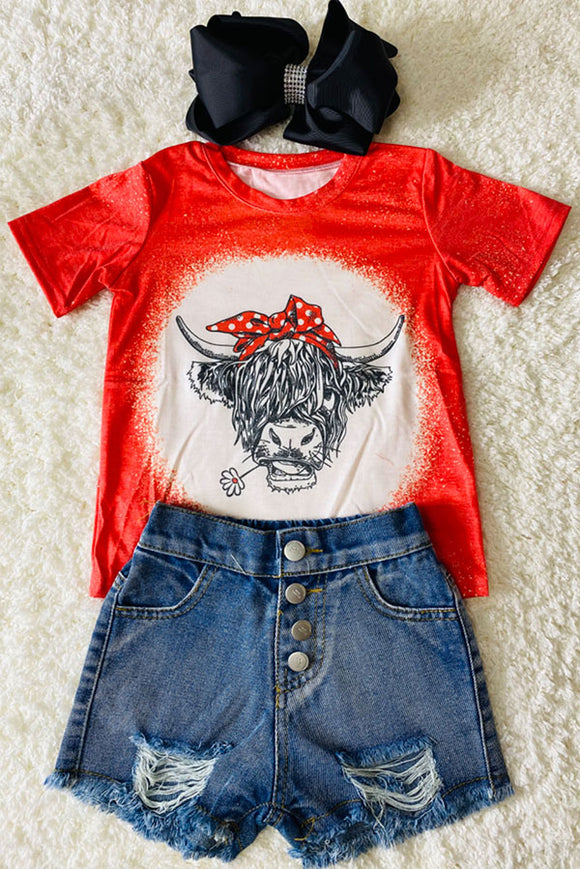 DLH2322 Red cow w/polka dot headband short sleeve top