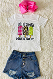 LIFE IS TO SHORT MAKE IT SWEET Popsicle printed short sleeve girls t-shirt DLH1215-33