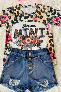 BLESSED MINI leopard printed short sleeve girls top DLH1212-4