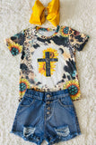 DLH1121-6 FAITH Animal & sunflower printed short sleeve girls t-shirt wholesale