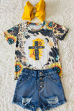 DLH1121-6 FAITH Animal & sunflower printed short sleeve girls t-shirt wholesale