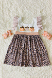 DLH2439 Wholesale Halloween pumpkin embroidery striped leopard print girls dress