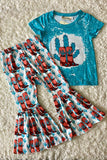 XCH0333-25H Boots & Cactus top bell bottom children's clothing sets