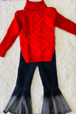 DLH2536 Red long sleeve girls pullover sweater w/ turtleneck