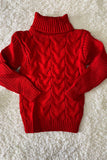 DLH2536 Red long sleeve girls pullover sweater w/ turtleneck