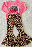 XCH0015-8H Sweet for love pink top leopard bell bottom girls sets