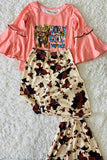 XCH0013-15H HOLY COW I'm cute cow printed top & bell bottom girls clothing sets wholesale