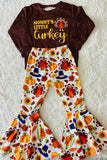 XCH0015-2H MOMMY'S LITTLE turkey brown top bell bottom kids outfit sets wholesale