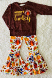 XCH0015-2H MOMMY'S LITTLE turkey brown top bell bottom kids outfit sets wholesale