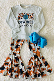 XCH0013-5H COWHIDE junkie cow prints top cow bell bottom pant girls sets