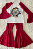 DLH0913-14 Multi color aztec prints raglan sleeve top bell bottom kids outfit sets wholesale