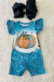 DLH2330 Blessed pumpkin prints Halloween baby girls rompers wholesale