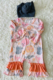 DLH2564 Halloween prints ruffle long sleeve infant baby girls rompers wholesale