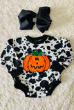 DLH2579 Pumpkin patch embroidery cow prints Halloween girls rompers wholesale