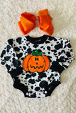 DLH2579 Pumpkin patch embroidery cow prints Halloween girls rompers wholesale