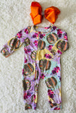 DLH2675 Leopard & Serape Halloween pumpkin baby onesie